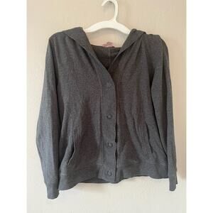 Women’s white stag, gray button snap front hooded sweatshirt, size medium